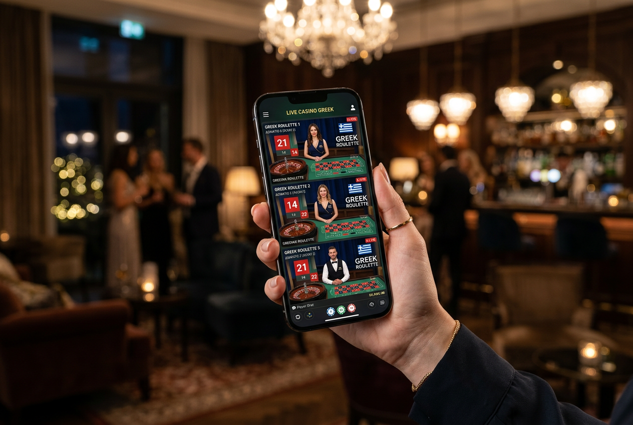 A premium smartphone screen showing a live casino lobby.